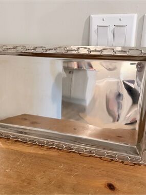 13x25 Vintage Stainless Steel Serving Tray with Chain